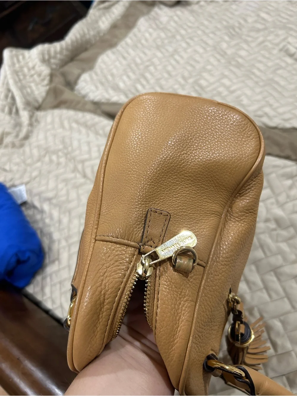 Michael Kors Tan Pebbled Leather Satchel with Gold Hardware